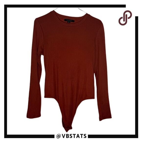 All Saints Women's Molly Ribbed Long Sleeve Bodysuit Berry Red Size 10 - Picture 6 of 9